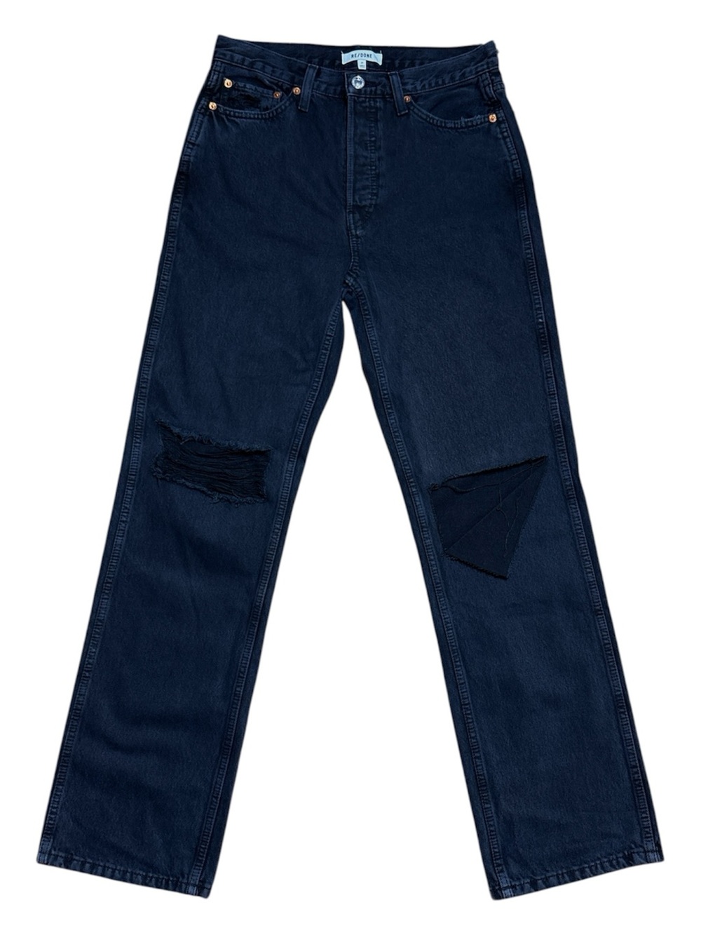 Re/Done 90’s High Rise Loose Destroyed Jeans NWT In Black Wash Rip Sz 27